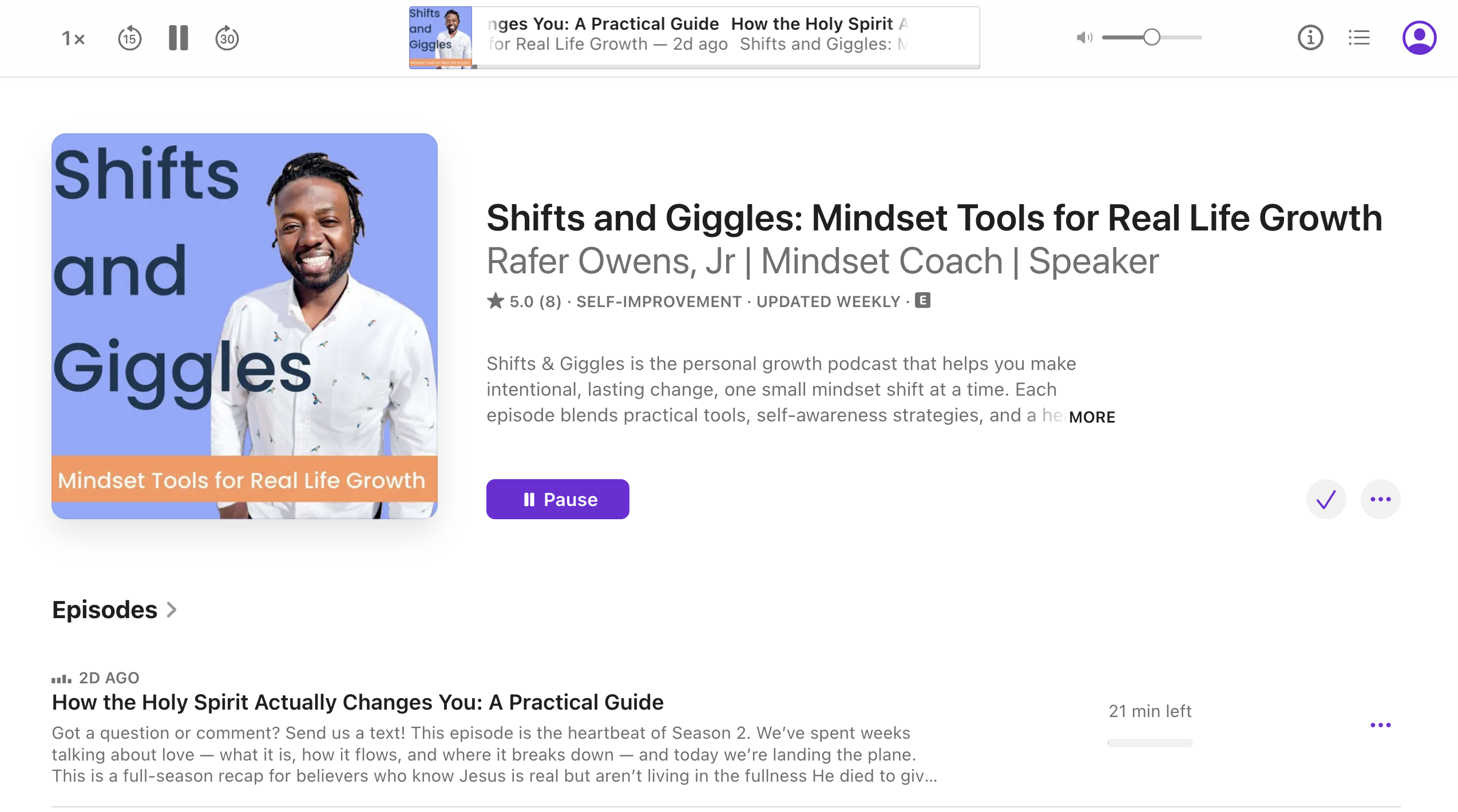 Podcast optimization example showing clear branding in Apple Podcasts player
